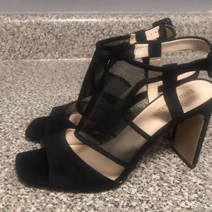 Black square toe heels